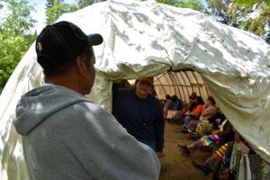 crowd in a tent
