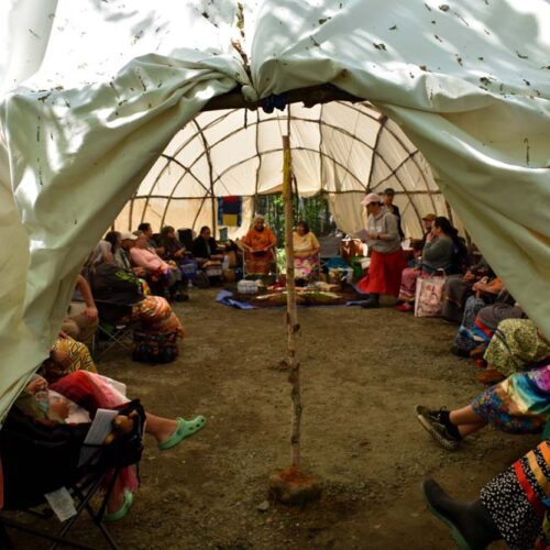 crowd in a tent